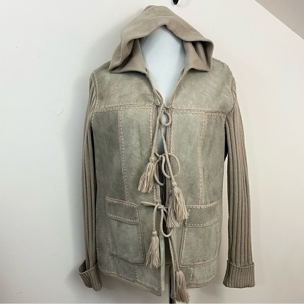 Vintage 70’s Duo Wear Leather Cow Hide Hooded Jacket Tan L